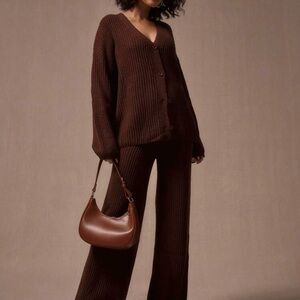 SHEIN Chocolate Wide Leg Knit Pants and Cardigan Set